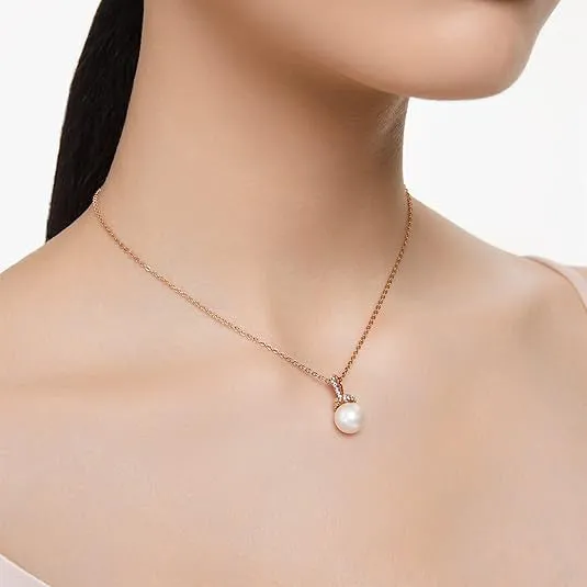 Swarovski Women's Pearl and Clear Pavé Crystals in a Rose Gold-Tone Finished Setting Originally Pendant Necklace - 5669523