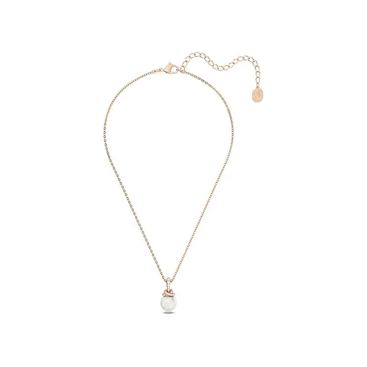 Swarovski Women's Pearl and Clear Pavé Crystals in a Rose Gold-Tone Finished Setting Originally Pendant Necklace - 5669523