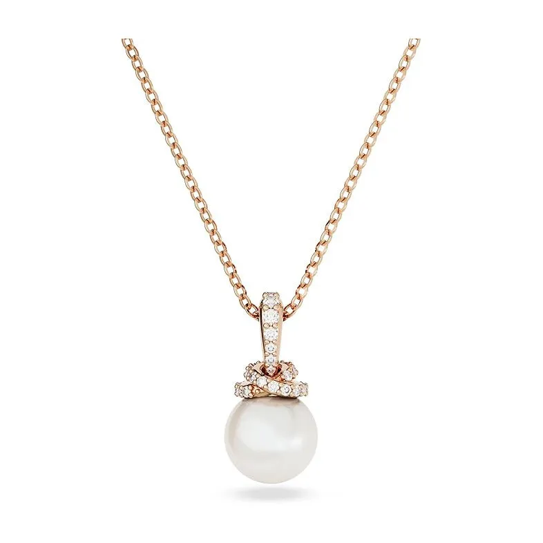 Swarovski Women's Pearl and Clear Pavé Crystals in a Rose Gold-Tone Finished Setting Originally Pendant Necklace - 5669523