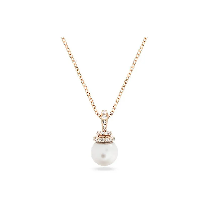 Swarovski Women's Pearl and Clear Pavé Crystals in a Rose Gold-Tone Finished Setting Originally Pendant Necklace - 5669523