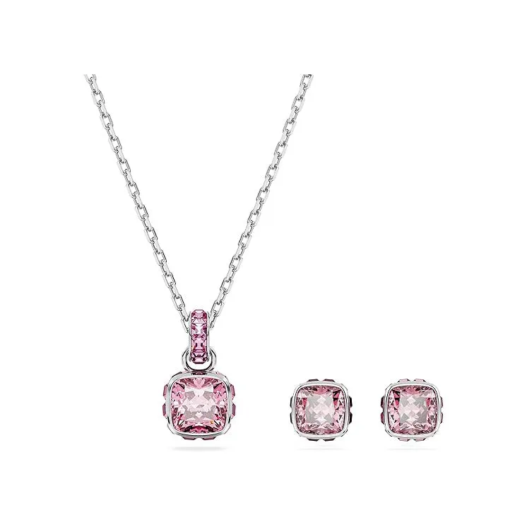 Swarovski Women's Pink Square-Cut Stone and Crystals in a Rhodium-Finished Setting October Birthstone Pendant Necklace - 5651791