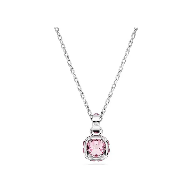 Swarovski Women's Pink Square-Cut Stone and Crystals in a Rhodium-Finished Setting October Birthstone Pendant Necklace - 5651791