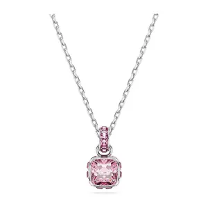 Swarovski Women's Pink Square-Cut Stone and Crystals in a Rhodium-Finished Setting October Birthstone Pendant Necklace - 5651791