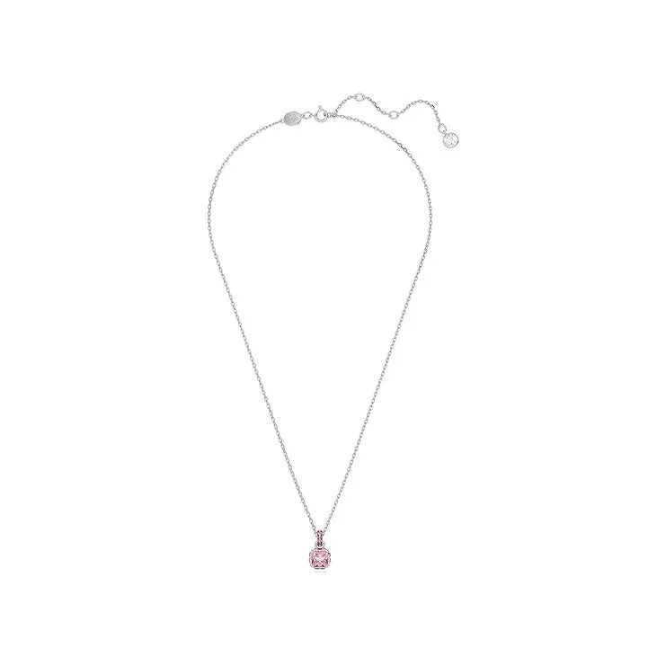 Swarovski Women's Pink Square-Cut Stone and Crystals in a Rhodium-Finished Setting October Birthstone Pendant Necklace - 5651791
