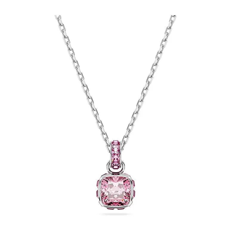 Swarovski Women's Pink Square-Cut Stone and Crystals in a Rhodium-Finished Setting October Birthstone Pendant Necklace - 5651791