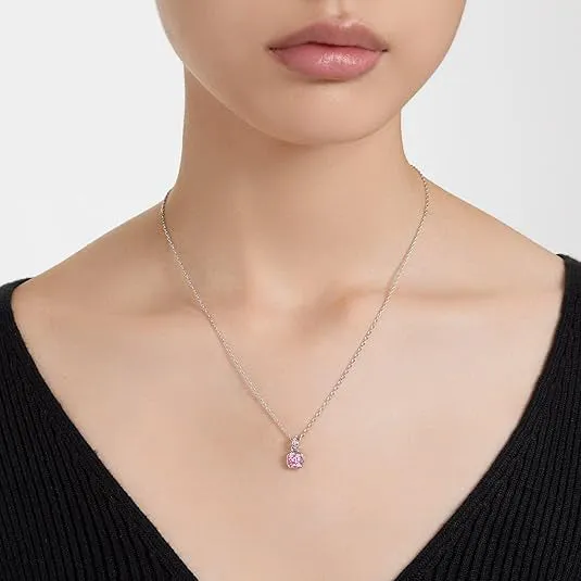 Swarovski Women's Pink Square-Cut Stone and Crystals in a Rhodium-Finished Setting October Birthstone Pendant Necklace - 5651791