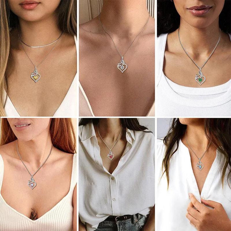 Tokyo Mart March Aquamarine Necklace Women Heart Birthstone Pendant Flower Rose Jewelry Birthday Gifts