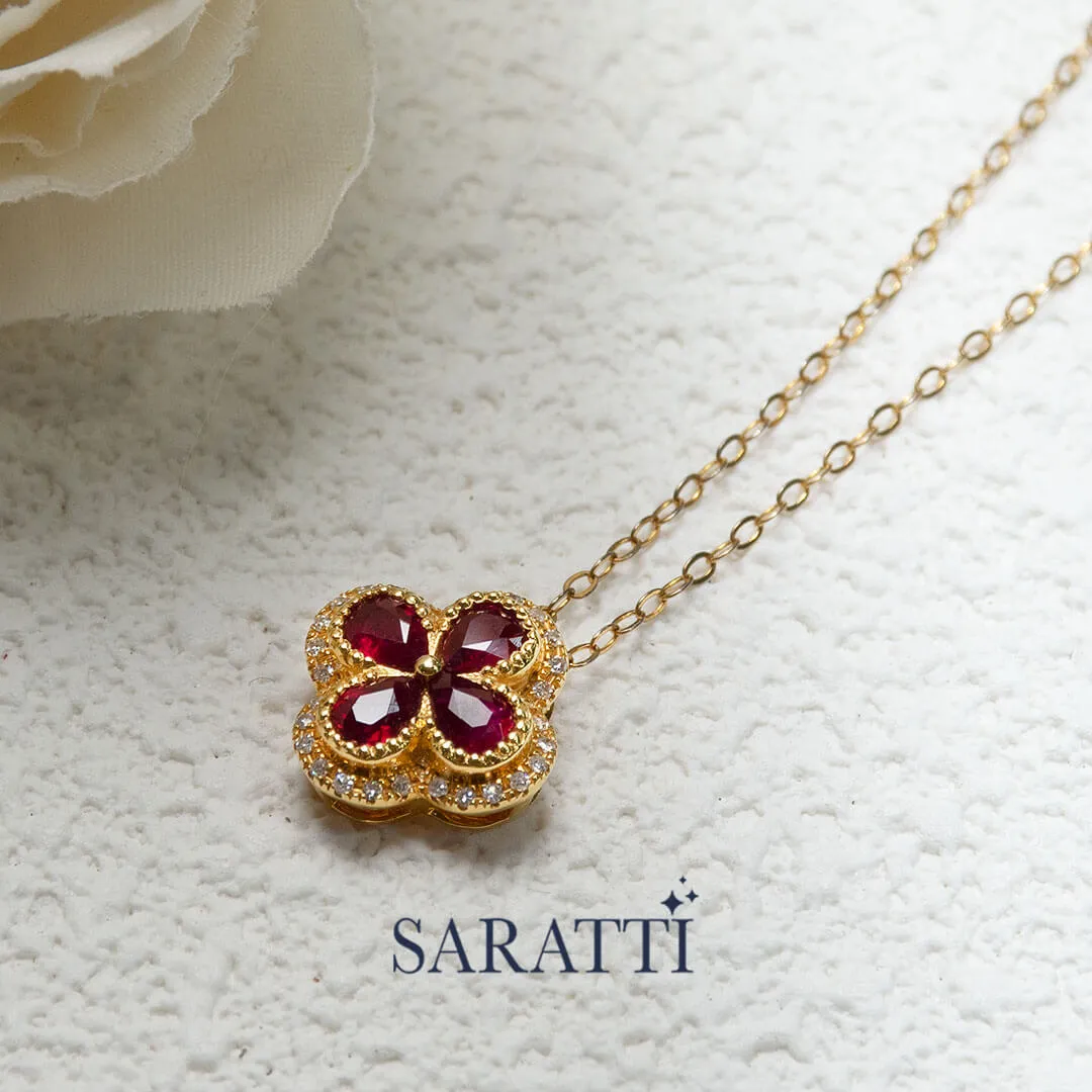 Trébol Rojo Ruby Pendant Necklace