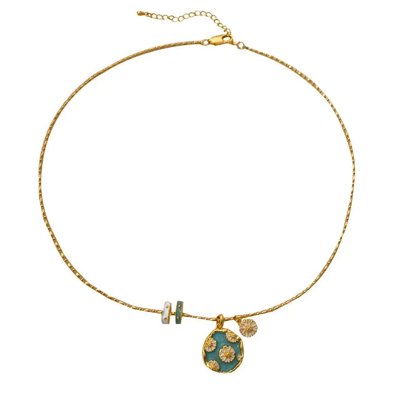 VAIGE Elegant Blue Floral Charm Pendant Necklace