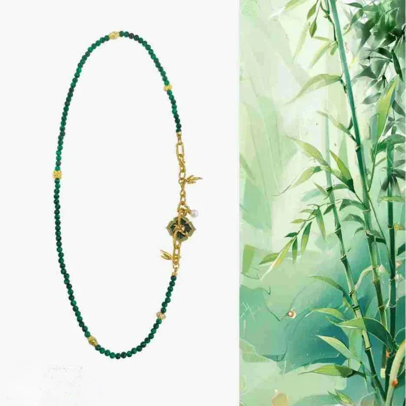 VAIGE Elegant Green Composite Stone & Gold Necklace with Vintage Charm