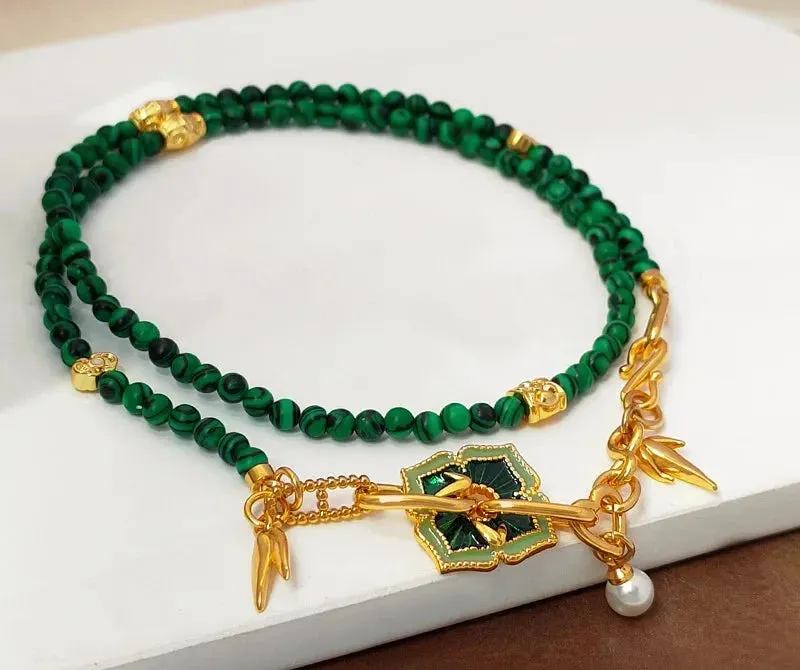 VAIGE Elegant Green Composite Stone & Gold Necklace with Vintage Charm
