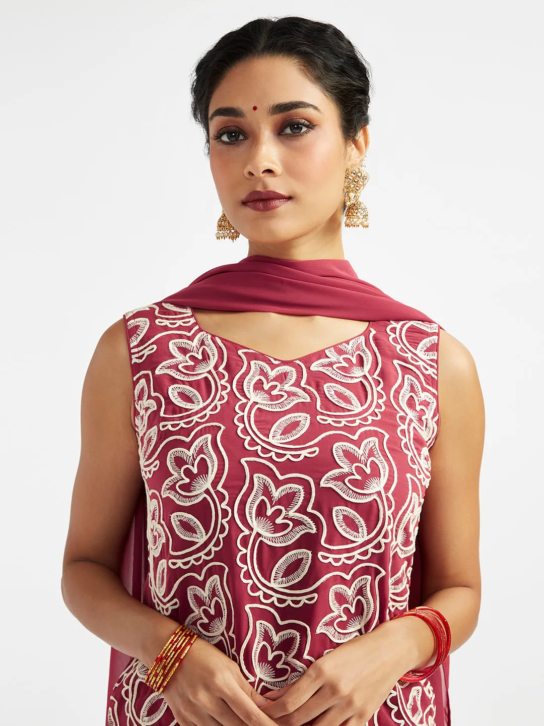 VASTRAMAY Women's Maroon Kurta Patiala Set