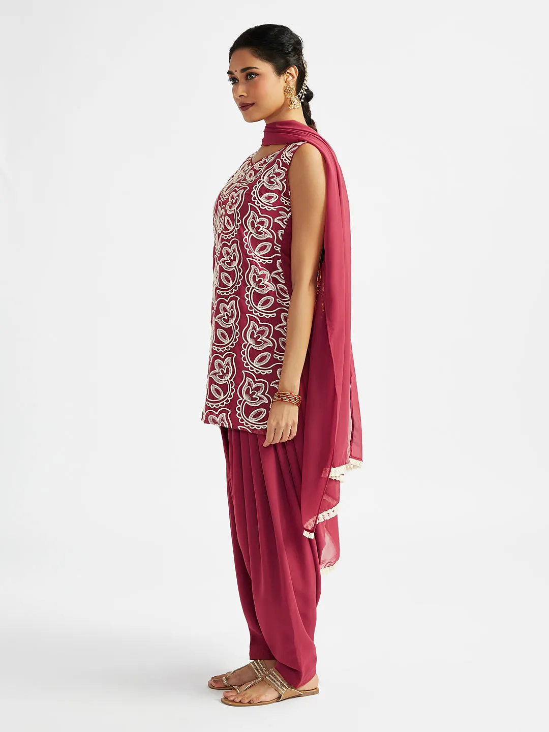 VASTRAMAY Women's Maroon Kurta Patiala Set