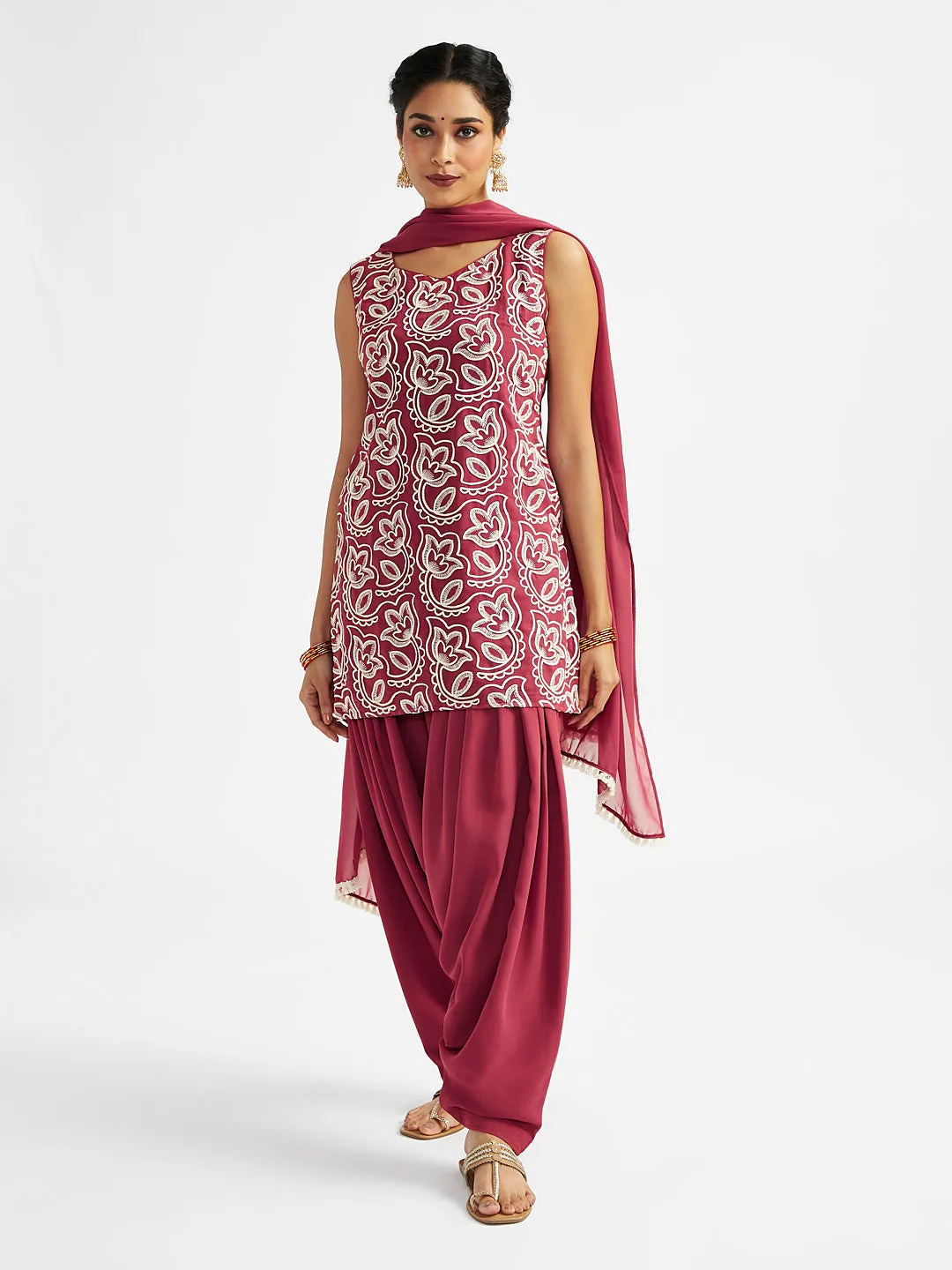 VASTRAMAY Women's Maroon Kurta Patiala Set