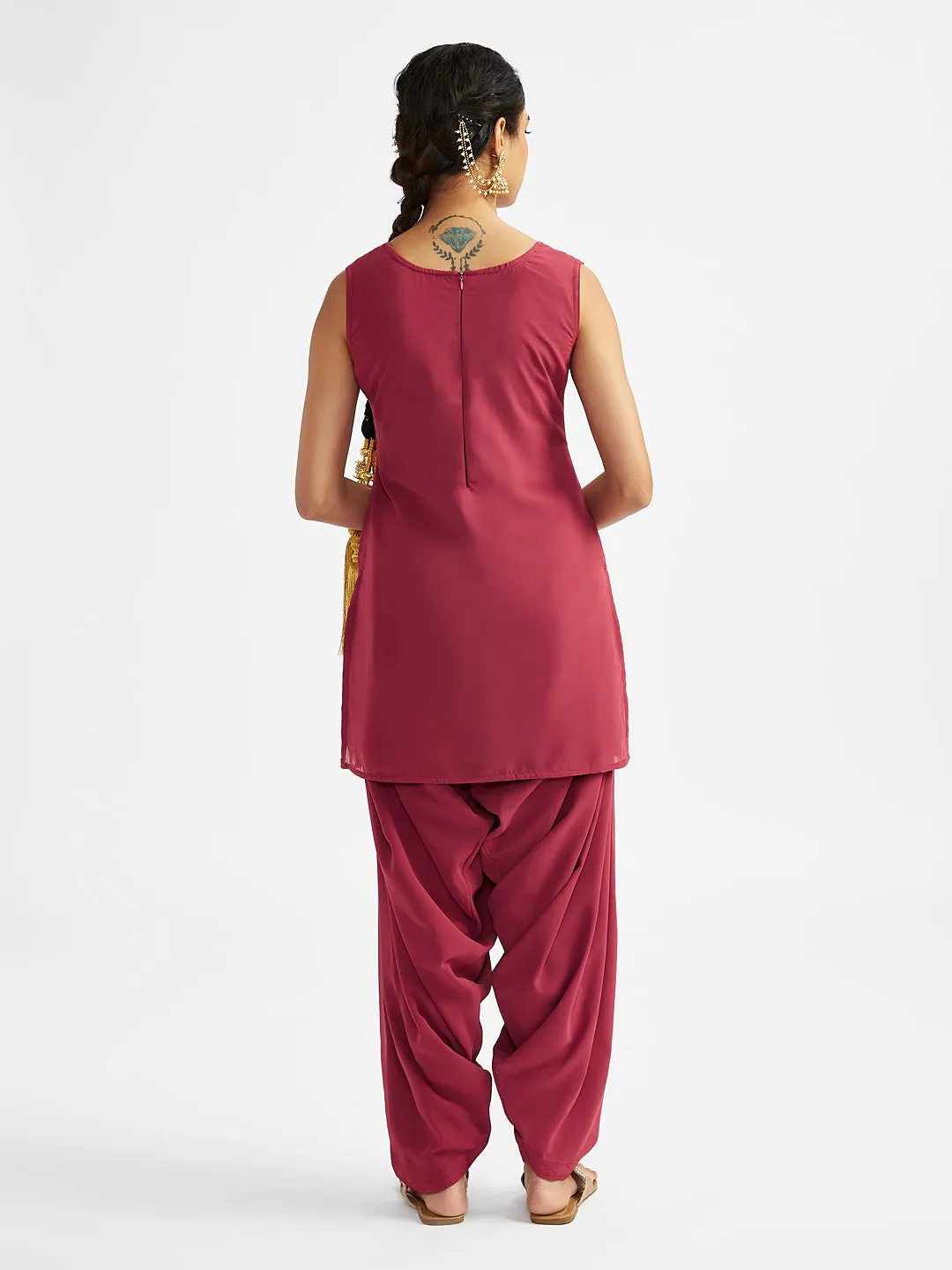 VASTRAMAY Women's Maroon Kurta Patiala Set
