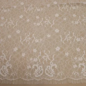 White Embroidered Tulle Floral Double Scalloped Lace