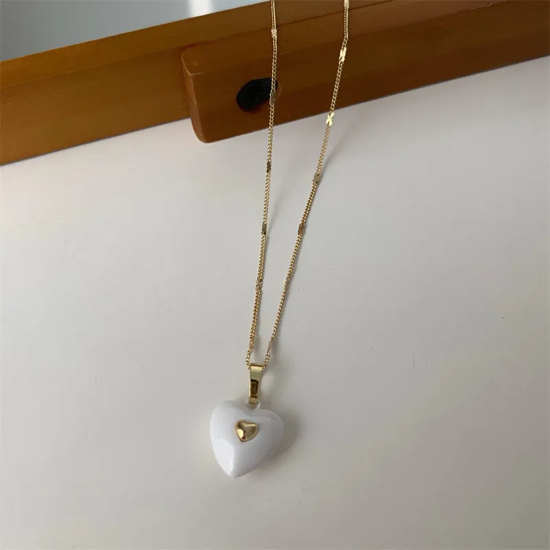 White Heart Pendant Necklace-jltn0669