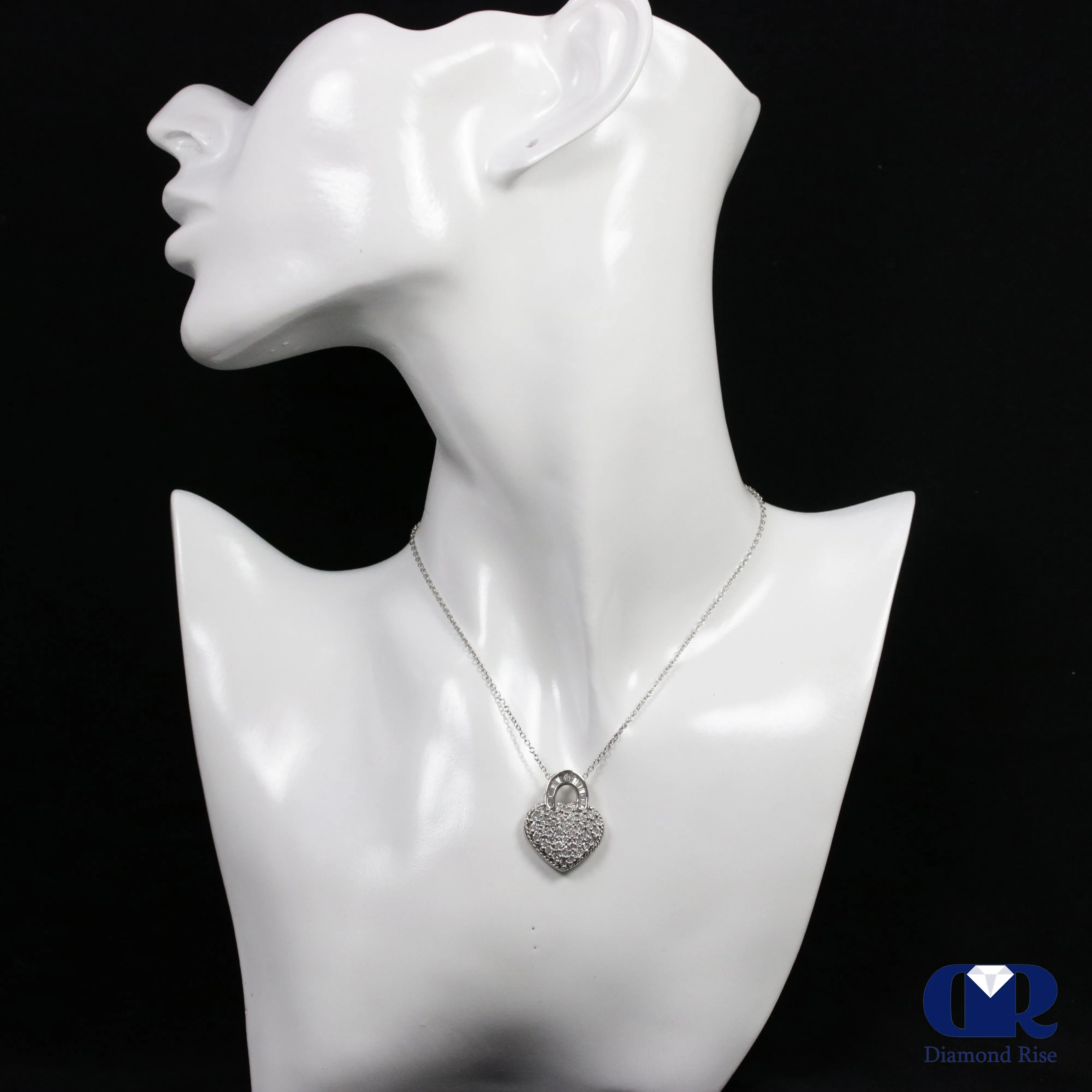 Women's Diamond Heart Shaped Basket Slide Pendant Necklace In 14K White Gold