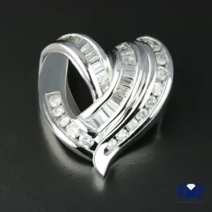 Women's Round & Baguette Diamond Heart Shaped Slide Pendant In 14K White Gold