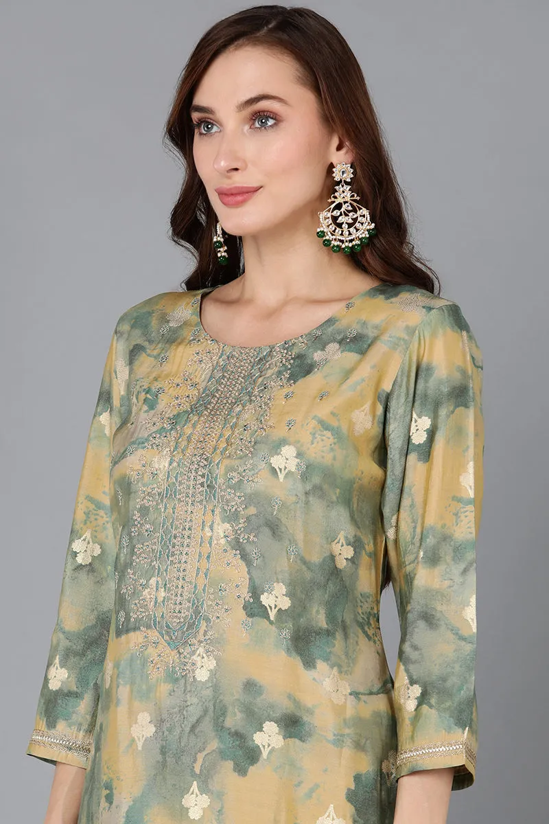 Yellow Silk Blend Straight Kurta Palazzo With Dupatta