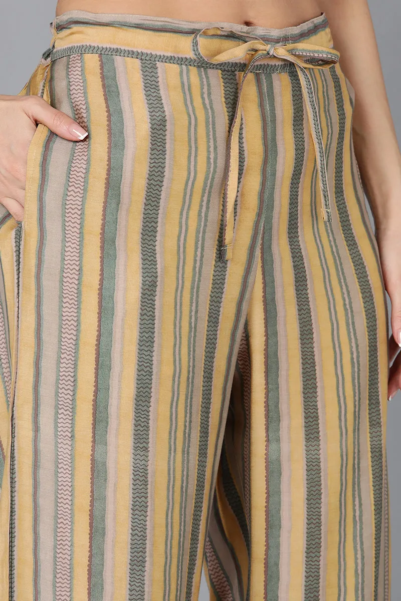Yellow Silk Blend Straight Kurta Palazzo With Dupatta