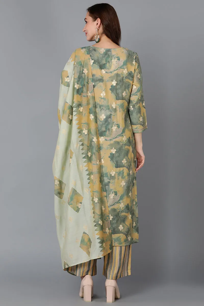 Yellow Silk Blend Straight Kurta Palazzo With Dupatta