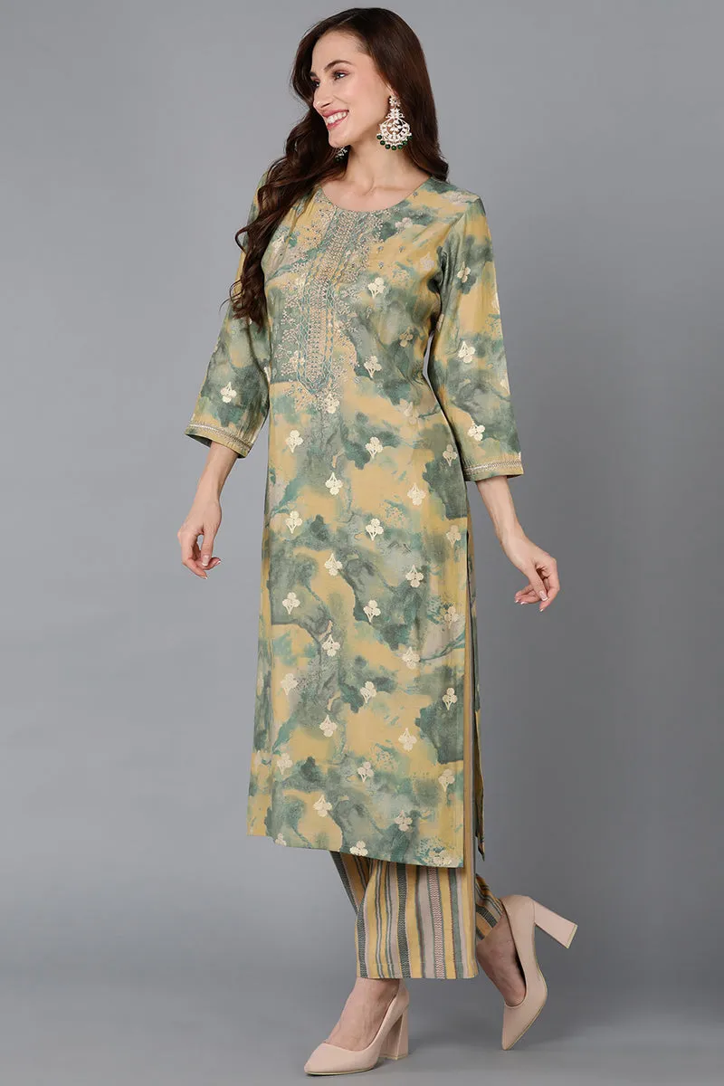 Yellow Silk Blend Straight Kurta Palazzo With Dupatta
