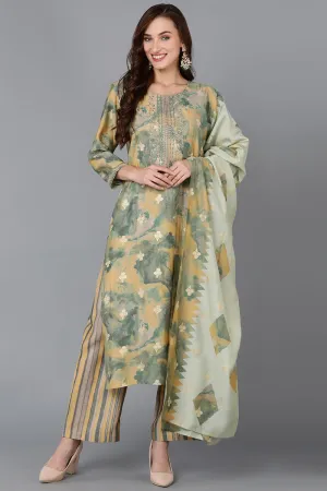 Yellow Silk Blend Straight Kurta Palazzo With Dupatta